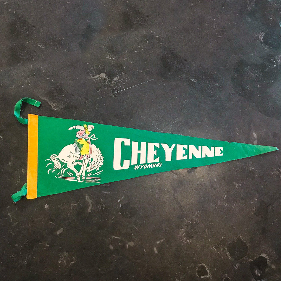 Cheyenne Wyoming Green Felt Pennant Vintage Wall Decor - Eagle's Eye Finds