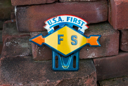 Sunoco USA First FS Initials License Plate Topper Vintage Automobilia - Eagle's Eye Finds