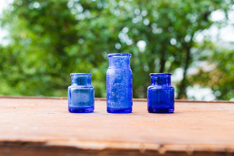 Little Cobalt Blue Bottles Vintage Small Bromo Seltzer Bottles - Eagle's Eye Finds