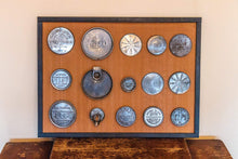 Load image into Gallery viewer, Framed Vintage Tin Lids Vintage Advertising Wall Hanging Decor - Eagle&#39;s Eye Finds
