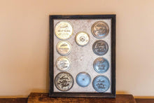 Load image into Gallery viewer, Framed Vintage Tin Lids Vintage Advertising Wall Hanging Decor - Eagle&#39;s Eye Finds

