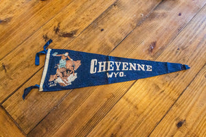 Cheyenne Wyoming Blue Felt Pennant Vintage Wall Decor - Eagle's Eye Finds