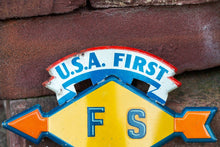 Load image into Gallery viewer, Sunoco USA First FS Initials License Plate Topper Vintage Automobilia - Eagle&#39;s Eye Finds
