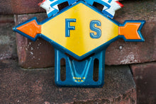 Load image into Gallery viewer, Sunoco USA First FS Initials License Plate Topper Vintage Automobilia - Eagle&#39;s Eye Finds
