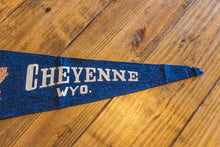 Load image into Gallery viewer, Cheyenne Wyoming Blue Felt Pennant Vintage Wall Decor - Eagle&#39;s Eye Finds
