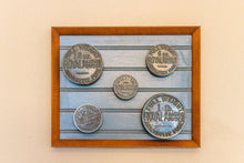 Load image into Gallery viewer, Framed Vintage Tin Lids Vintage Advertising Wall Hanging Decor - Eagle&#39;s Eye Finds
