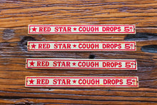 Load image into Gallery viewer, Red Star Cough Drop Sign Vintage Tin Strip Sign - Eagle&#39;s Eye Finds
