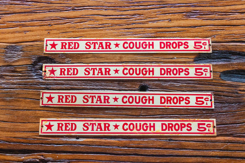 Red Star Cough Drop Sign Vintage Tin Strip Sign - Eagle's Eye Finds