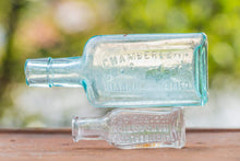 Load image into Gallery viewer, Chamberlain Medicine Bottles Vintage Aqua and Clear Apothecary Bottles - Eagle&#39;s Eye Finds
