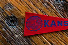 Load image into Gallery viewer, University of Kansas Mini Felt Pennant Vintage College Wall Decor - Eagle&#39;s Eye Finds
