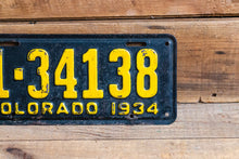 Load image into Gallery viewer, Colorado 1934 License Plate Vintage Wall Hanging Decor Denver County - Eagle&#39;s Eye Finds
