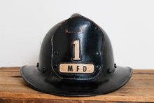 Load image into Gallery viewer, Phenolic Firefighter Helmet with Leather Badge Number 1 MFD - Eagle&#39;s Eye Finds
