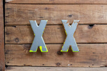 Load image into Gallery viewer, Metal Letter X Service Station Sign Vintage Chippy Wall Decor Initial XX Vintage Chippy Marquee - Eagle&#39;s Eye Finds
