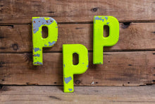 Load image into Gallery viewer, Metal Letter P Service Station Sign Vintage Chippy Wall Decor Initial PP PPP Vintage Chippy Marquee - Eagle&#39;s Eye Finds

