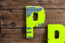 Load image into Gallery viewer, Metal Letter P Service Station Sign Vintage Chippy Wall Decor Initial PP PPP Vintage Chippy Marquee - Eagle&#39;s Eye Finds
