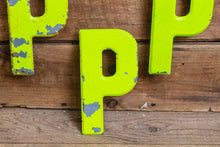 Load image into Gallery viewer, Metal Letter P Service Station Sign Vintage Chippy Wall Decor Initial PP PPP Vintage Chippy Marquee - Eagle&#39;s Eye Finds
