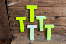 Load image into Gallery viewer, Metal Letter T Service Station Sign Vintage Chippy Wall Decor Initial TT Vintage Chippy Marquee - Eagle&#39;s Eye Finds
