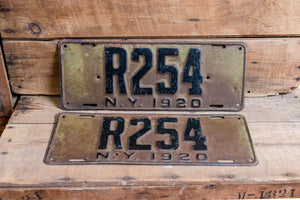 New York 1920 License Plate Pair Vintage Early Vanity Wall Decor R254 - Eagle's Eye Finds