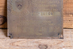 Peerless Motor Car Co Motor Number Brass Plate Plaque Vintage Wall Decor Sign - Eagle's Eye Finds