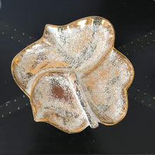 Load image into Gallery viewer, Yona 312 Speckled Gold Leaf Shaped Serving Dish with Handle Vintage - Eagle&#39;s Eye Finds
