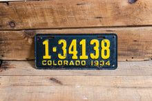 Load image into Gallery viewer, Colorado 1934 License Plate Vintage Wall Hanging Decor Denver County - Eagle&#39;s Eye Finds
