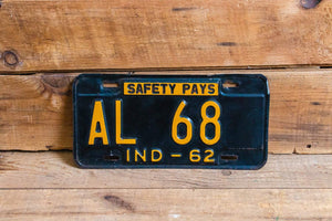 Al 68 Indiana 1962 License Plate Vintage Wall Hanging Decor - Eagle's Eye Finds