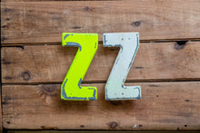 Load image into Gallery viewer, Metal Letter Z Service Station Sign Vintage Chippy Wall Decor Initial ZZ Vintage Chippy Marquee - Eagle&#39;s Eye Finds
