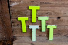 Load image into Gallery viewer, Metal Letter T Service Station Sign Vintage Chippy Wall Decor Initial TT Vintage Chippy Marquee - Eagle&#39;s Eye Finds
