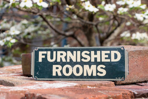 Furnished Rooms Tin Art Deco Sign Vintage Bed and Breakfast Wall Decor - Eagle's Eye Finds