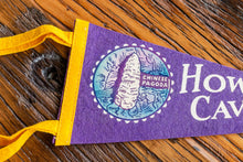 Load image into Gallery viewer, Howe Caverns Purple Felt Pennant Vintage Caving Decor - Eagle&#39;s Eye Finds
