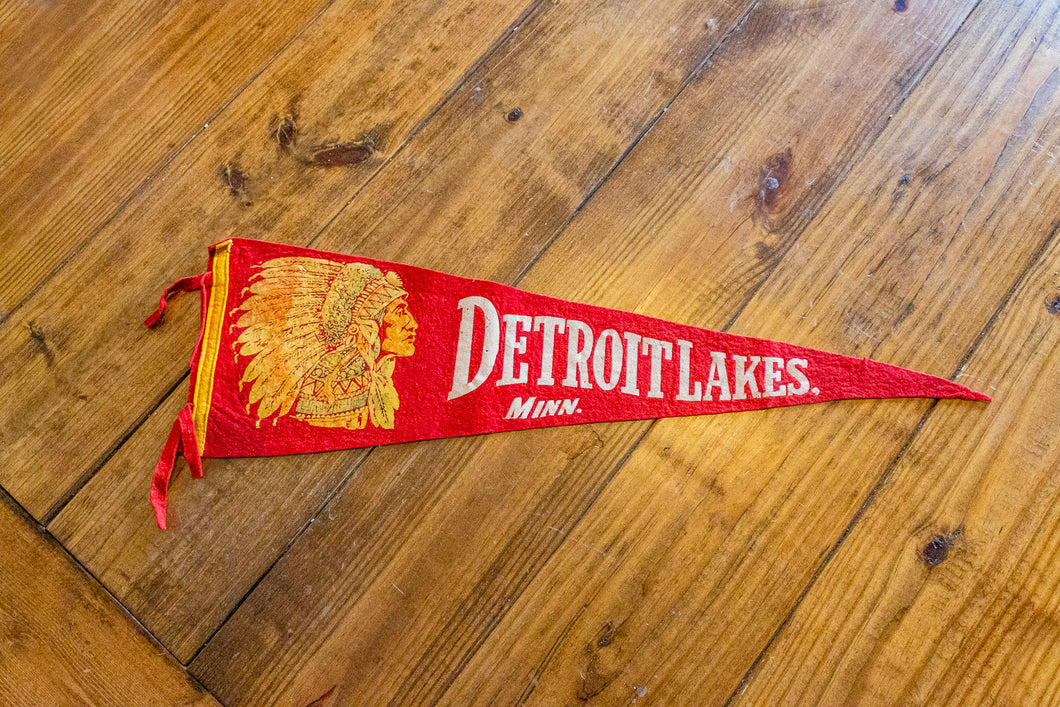 Detroit Lakes Minnesota American Indian Felt Pennant Vintage Wall Decor - Eagle's Eye Finds