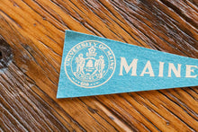 Load image into Gallery viewer, University of Maine Blue Mini Felt Pennant Vintage College Decor - Eagle&#39;s Eye Finds
