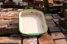 Load image into Gallery viewer, Green and Cream Enamelware Pan Vintage Kitchen Decor - Eagle&#39;s Eye Finds
