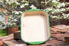 Load image into Gallery viewer, Green and Cream Enamelware Pan Vintage Kitchen Decor - Eagle&#39;s Eye Finds
