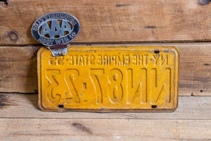 1955 New York Empire State Vintage License Plate with AAA Auto Club Topper - Eagle's Eye Finds