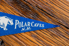 Load image into Gallery viewer, Polar Caves New Hampshire Blue Felt Pennant Vintage Animal Decor - Eagle&#39;s Eye Finds
