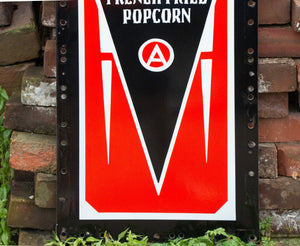 Popcorn Art Deco Porcelain Sign Vintage Wall Hanging Movie Decor - Eagle's Eye Finds
