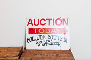 Auction Painted Metal Sign Vintage Boho Decor Colonel Joe Cotton - Eagle's Eye Finds