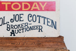 Auction Painted Metal Sign Vintage Boho Decor Colonel Joe Cotton - Eagle's Eye Finds