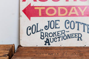 Auction Painted Metal Sign Vintage Boho Decor Colonel Joe Cotton - Eagle's Eye Finds