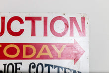 Load image into Gallery viewer, Auction Painted Metal Sign Vintage Boho Decor Colonel Joe Cotton - Eagle&#39;s Eye Finds
