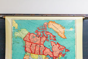 North America Pull Down Map Vintage Wall Hanging Decor - Eagle's Eye Finds