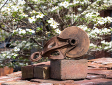 Load image into Gallery viewer, Vintage Cast Iron Pulley Farmhouse Rustic Wood and Metal Decor - Eagle&#39;s Eye Finds

