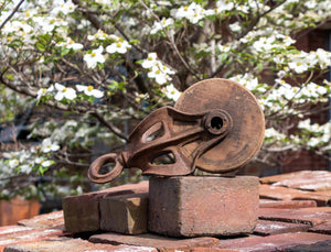 Vintage Cast Iron Pulley Farmhouse Rustic Wood and Metal Decor - Eagle's Eye Finds