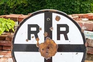 Railroad Crossing Sign Vintage Porcelain Signage - Eagle's Eye Finds