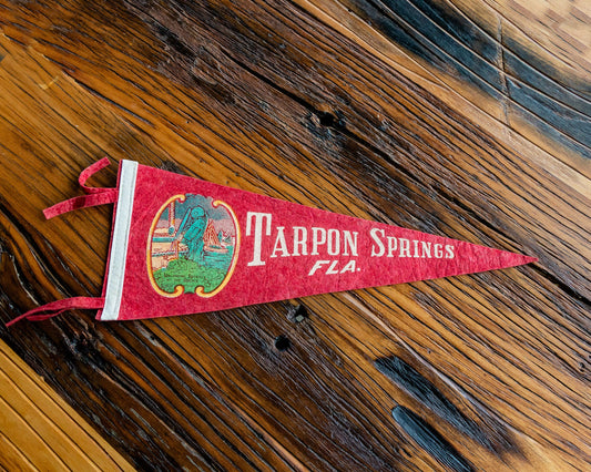 Tarpon Springs Florida Red Felt Pennant Vintage Wall Hanging Decor - Eagle's Eye Finds
