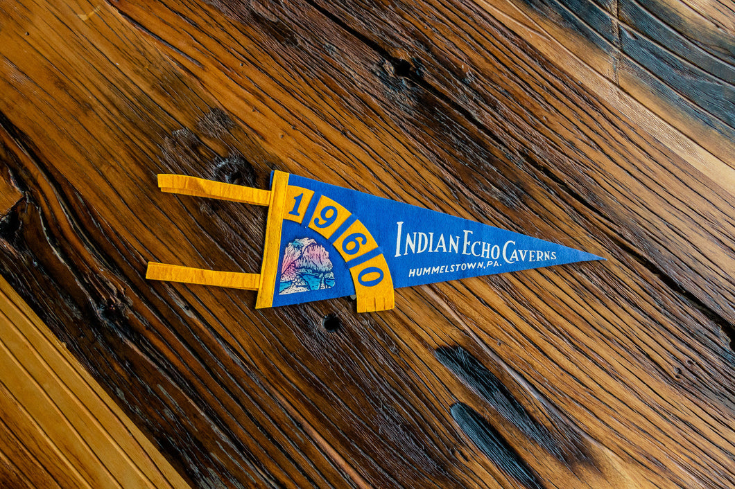 Indian Echo Caverns Pennsylvania Blue Felt Pennant Vintage Wall Decor - Eagle's Eye Finds
