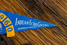 Load image into Gallery viewer, Indian Echo Caverns Pennsylvania Blue Felt Pennant Vintage Wall Decor - Eagle&#39;s Eye Finds
