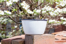 Load image into Gallery viewer, Small Enamelware Bowl Vintage Blue White Kitchen Decor - Eagle&#39;s Eye Finds
