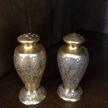 Load image into Gallery viewer, Ornate Gold Salt Pepper Shakers Vintage Kitchen Serving Decor - Eagle&#39;s Eye Finds
